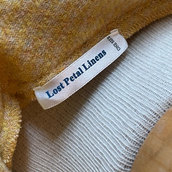 Lost Petal Linens zip up short sleeve top. For women. Mustard color. One size - Picture 9 of 10